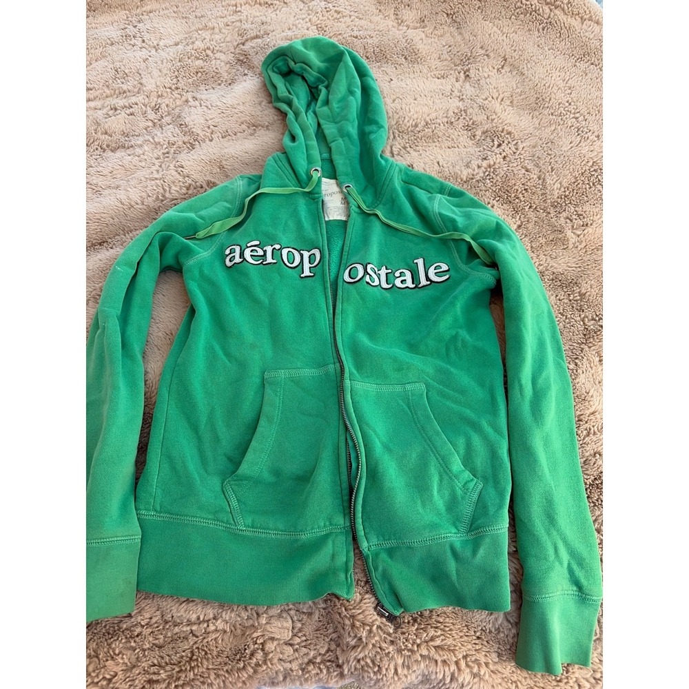 Aeropostale Green Full Zip Hoodie Fleece Logo Sweatshirt 6157AH09 Womens Medium